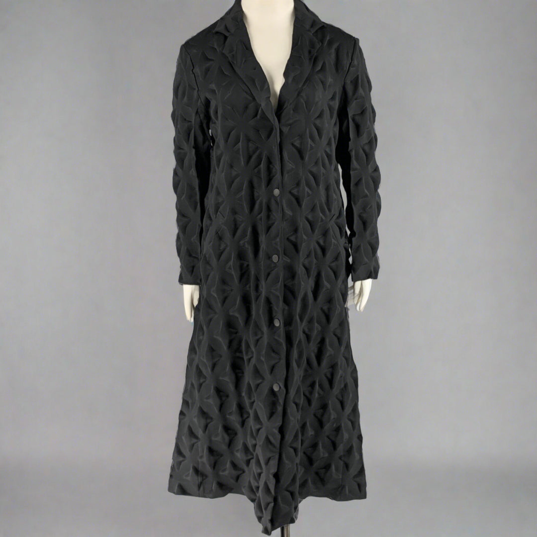 ISSEY MIYAKE Size L Black Polyester Stars Embossed Long Coat