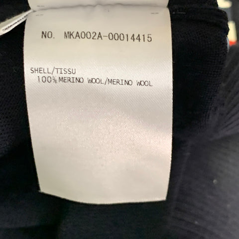 THOM BROWNE Pull en laine mérinos à rayures blanches et bleu marine, taille L