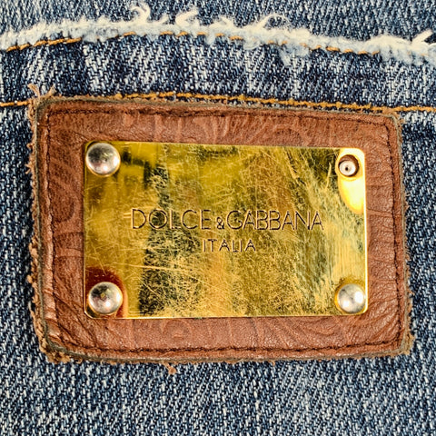DOLCE & GABBANA Size 32 Blue Distressed Cotton Jeans