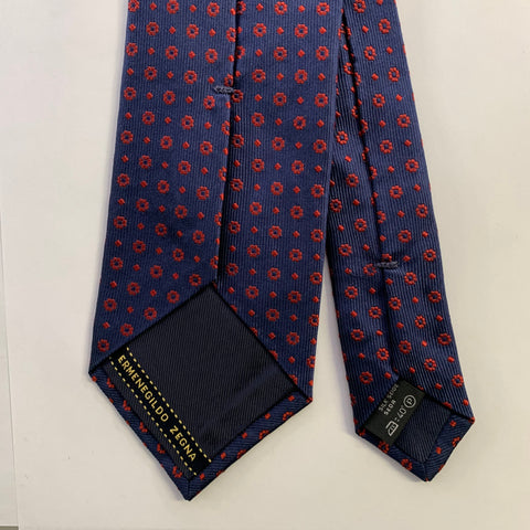 ERMENEGILDO ZEGN Navy Burgundy Foulard Silk Tie