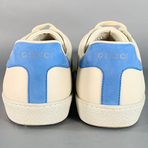 GUCCI Size 8.5 White Red Blue Logo Leather Suede Sneakers