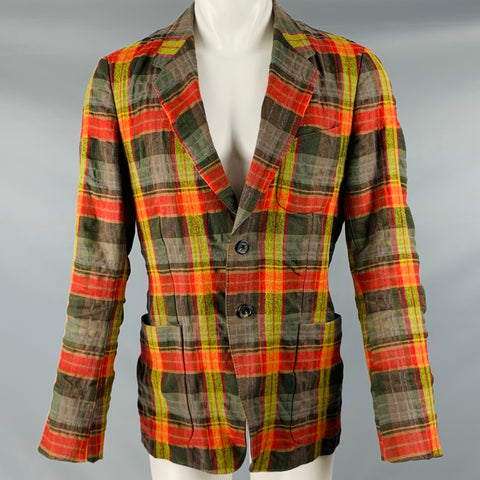 PAUL SMITH Abrigo deportivo con solapa de muesca y algodón a cuadros multicolor talla M