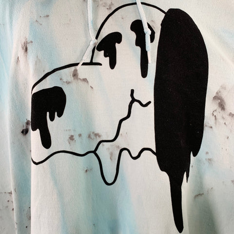 WESTFALL One Size Melting Snoopy Cutoff Blue Dyed Cotton Blend  Hoodie Sweatshirt