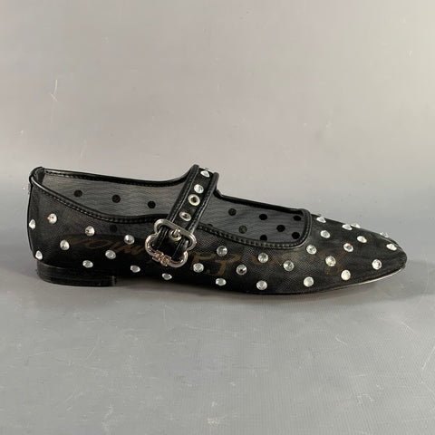 SAM EDELMAN Size 7.5 Black Silver Mesh Studded Mary Jane Flats
