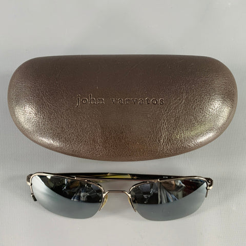 JOHN VARVATOS Silver Gunmetal Metal Aviator Sunglasses