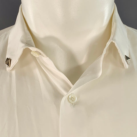 VALENTINO Size S White Cotton Studded Button Up  Long Sleeve Shirt