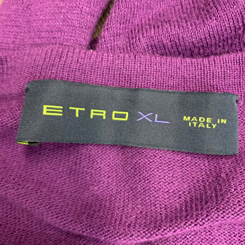 ETRO Size XL Purple Green Knit Cotton Cashmere V-Neck Pullover