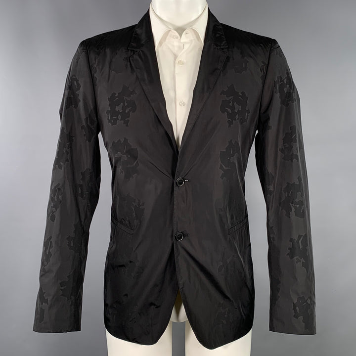 CALVIN KLEIN COLLECTION Size 40 Black Abstract Polyester Sport Coat