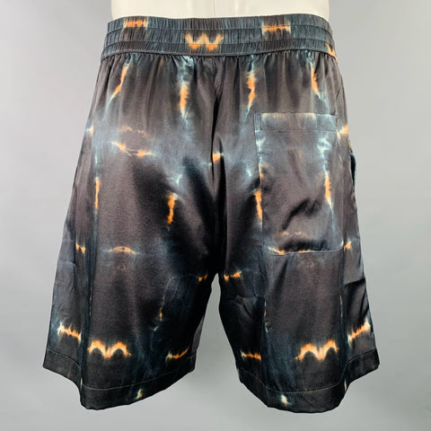 NAHMIAS Taille L Short de survêtement en mélange de soie avec logo tie-dye noir et blanc