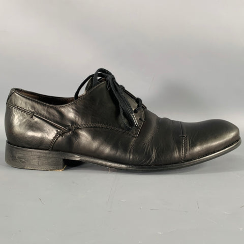 JOHN VARVATOS Size 9.5 Black Leather Derby Lace-Up Shoes