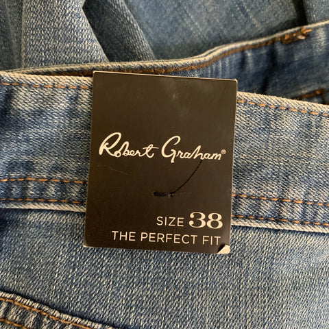 ROBERT GRAHAM Size 38 Blue Light Wash Cotton Blend Slim Fit Jeans
