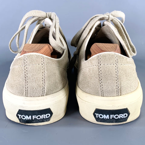 TOM FORD Size 10 Grey Taupe Suede Lace-Up Sneakers