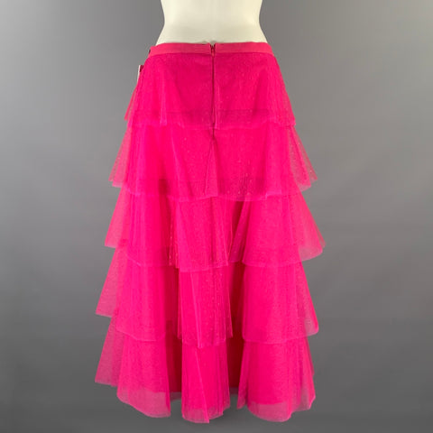 RED VALENTINO Size 6 Pink Polyamide Ruffled A-Line Skirt