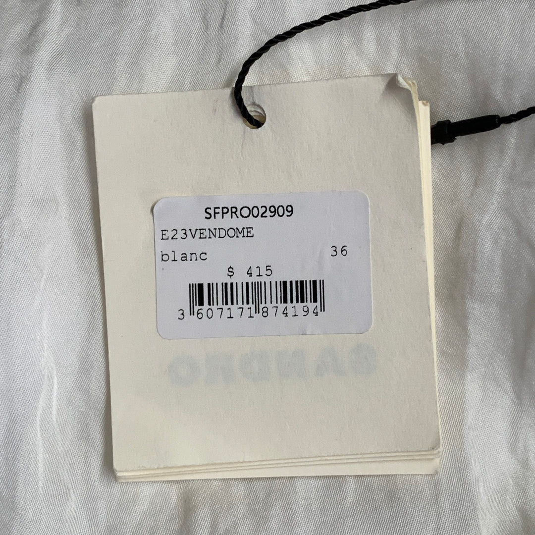 SANDRO Size S White Acetate Blend Wrinkled Ruched Long Sleeve V-Neck Dress
