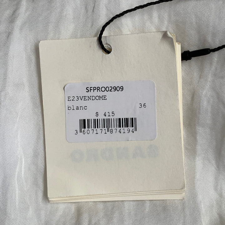 SANDRO Size S White Acetate Blend Wrinkled Ruched Long Sleeve V-Neck Dress