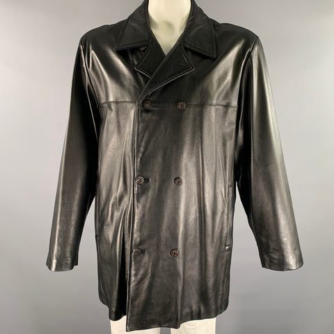 JHANE BARNES Size XXL Black Leather Double Breasted Coat