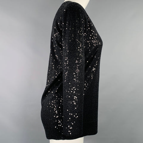 DKNY Size S Black Silk Cashmere Sequined Crew Neck Pullover