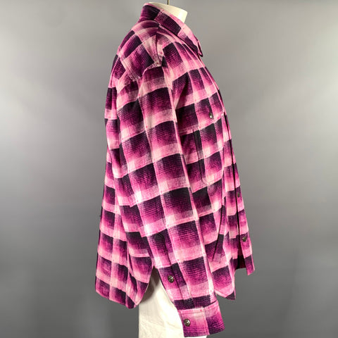 ACNE STUDIOS Size 40 Pink Purple Plaid Cotton Shirt Jacket Jacket