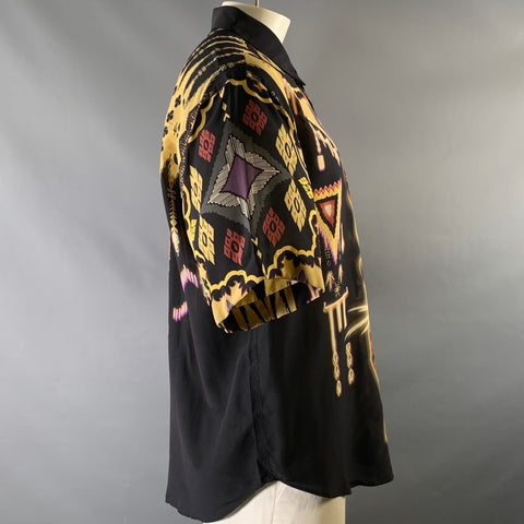 ETRO Size XL Black Gold Animals Silk Oversized Short Sleeve Shirt