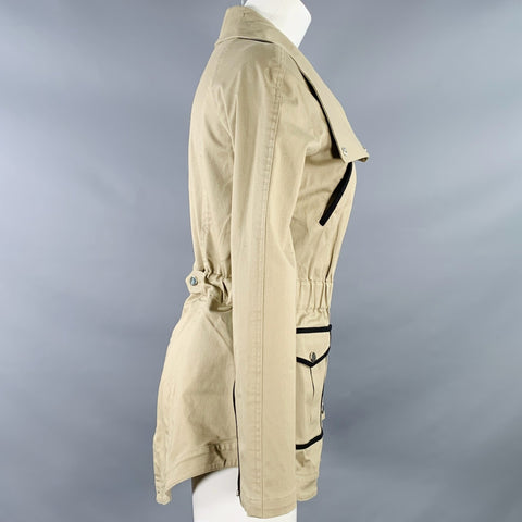 VERONICA BEARD Size 4 Tan Black Cotton Blend Contrast Trim Zip Snaps Twill Jacket