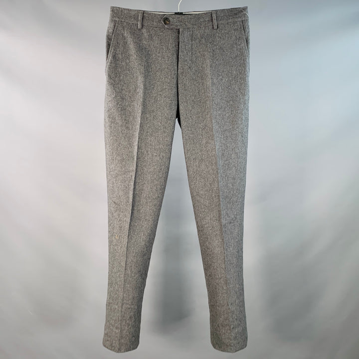 BRUNELLO CUCINELLI Size 32 Grey Heather Wool Flat Front Button Fly Dress Pants