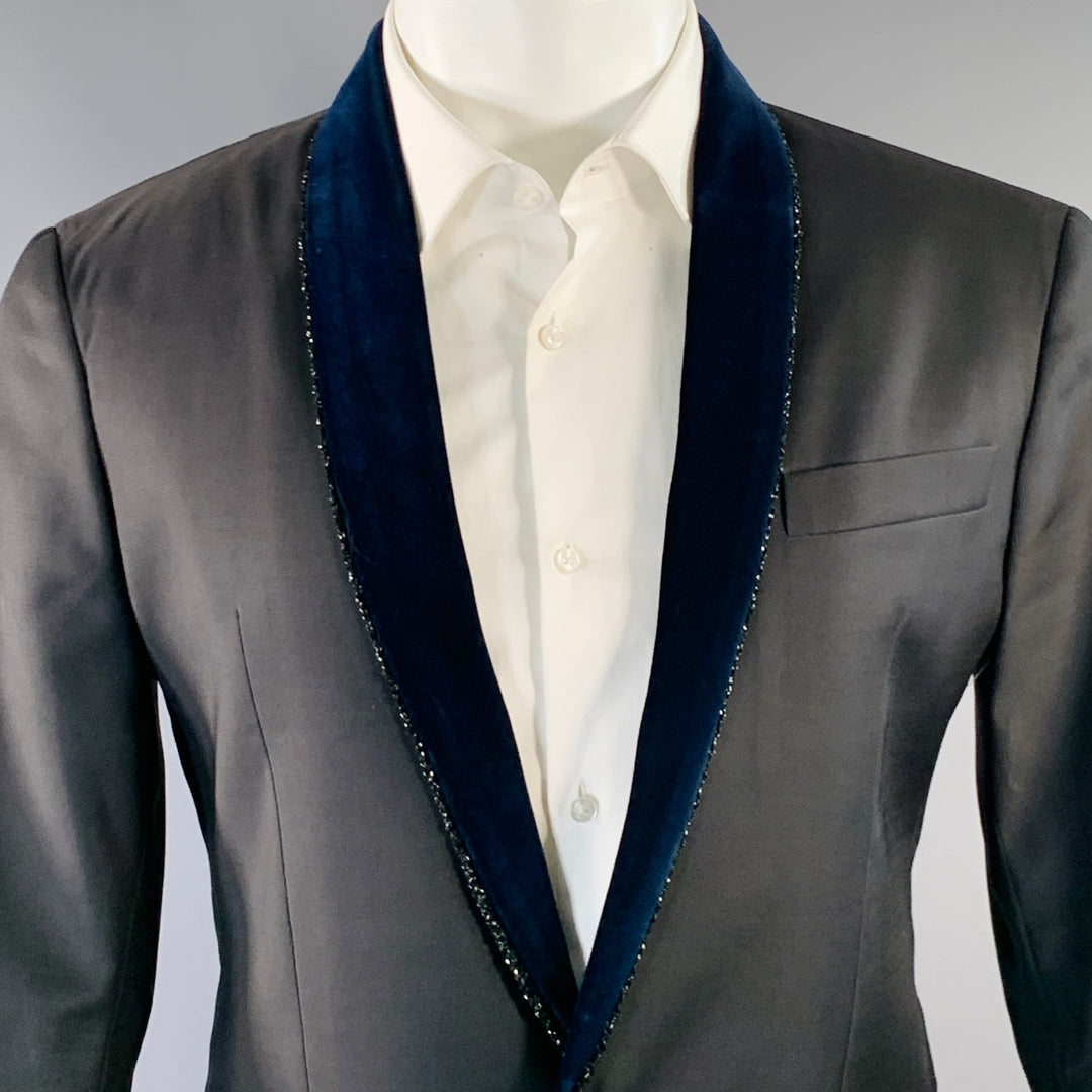DSQUARED2 Size 40 Black Navy Beaded Wool Blend Shawl Collar Sport Coat