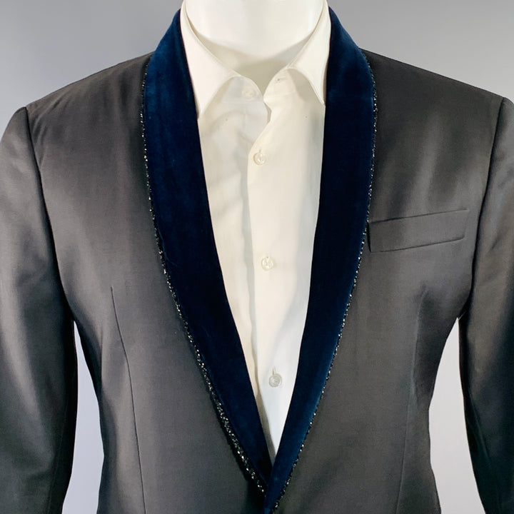 DSQUARED2 Size 40 Black Navy Beaded Wool Blend Shawl Collar Sport Coat
