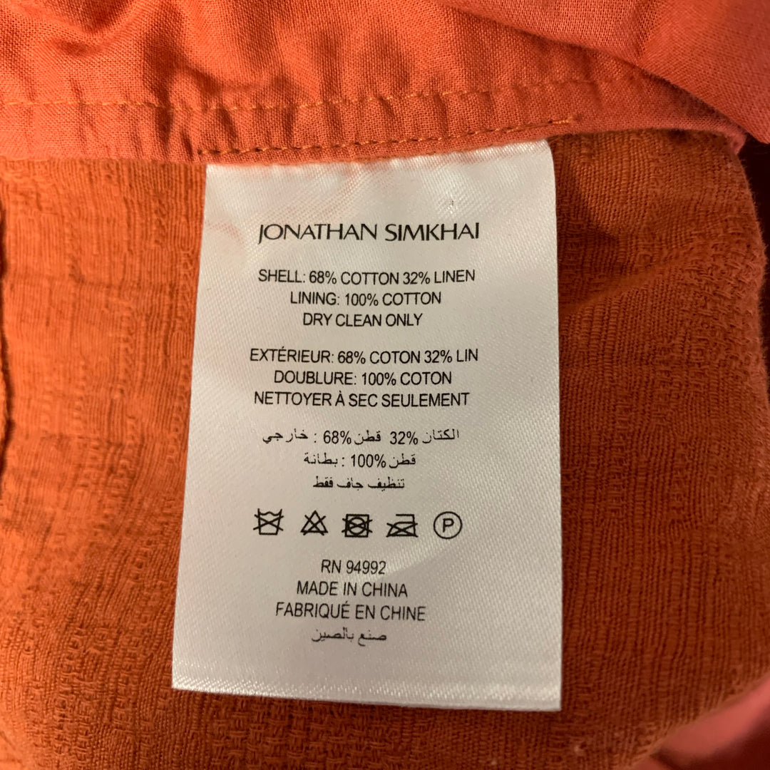 JONATHAN SIMKHAI Size 8 Orange Rust Linen Cotton Ruffle Shoulder Cropped Top