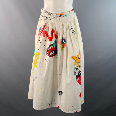 MARC JACOBS Size 4 White Multi-Color Cotton Paint Splattered A-Line Skirt