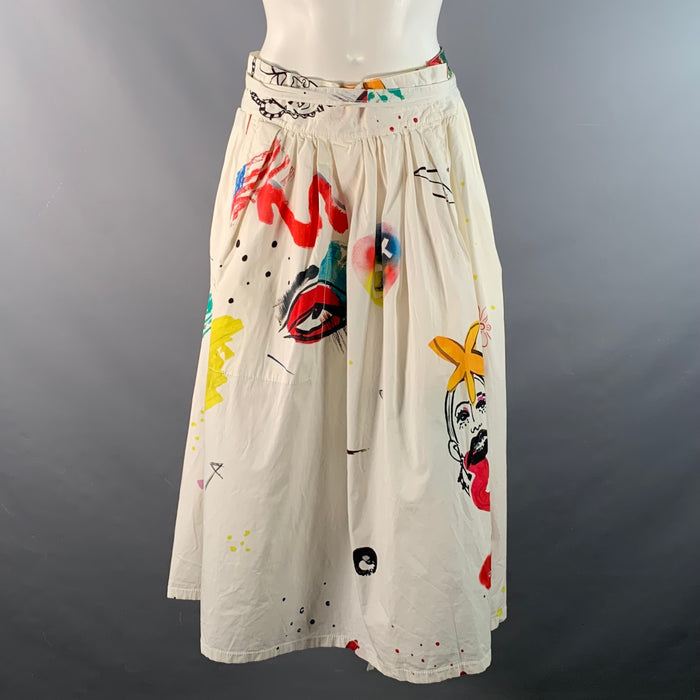 MARC JACOBS Size 4 White Multi-Color Cotton Paint Splattered A-Line Skirt