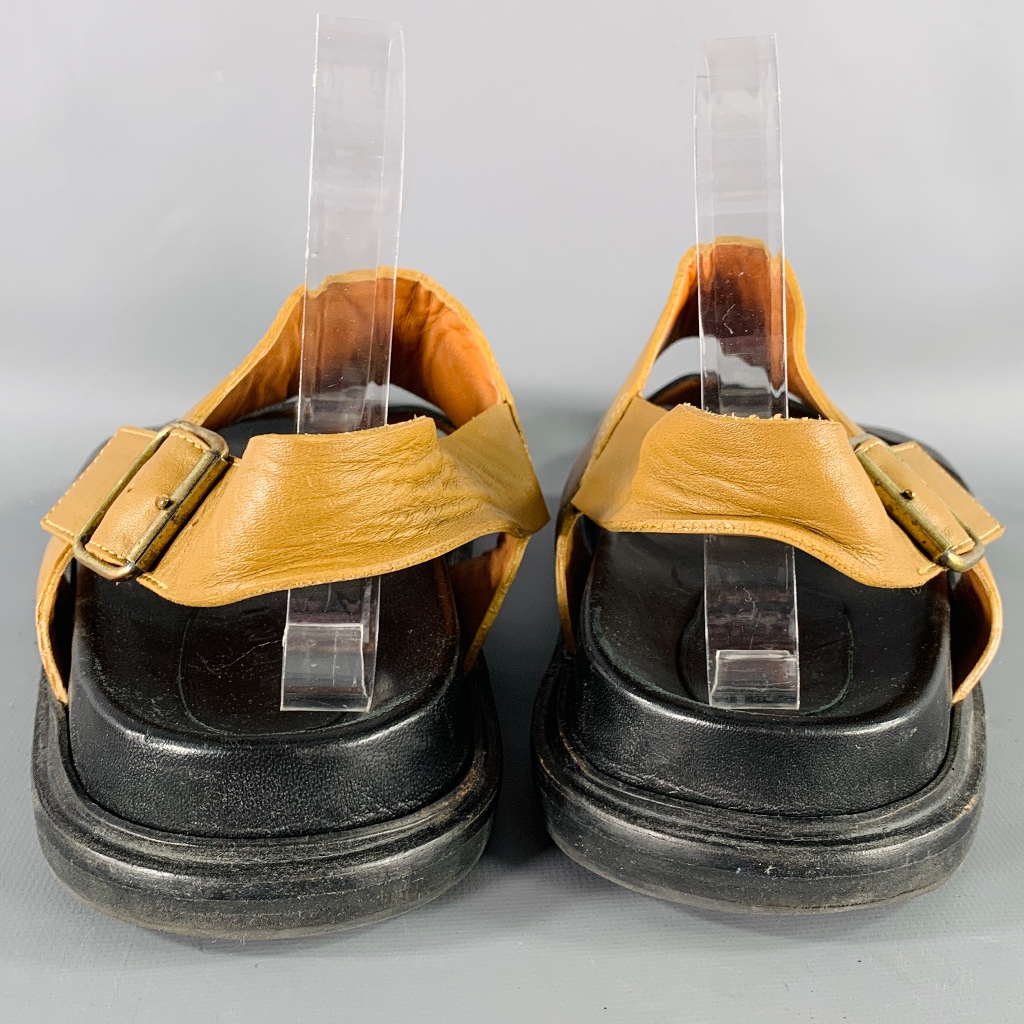 MARNI Size 8 Black Tan Two Toned Leather Strap Sandals – Sui