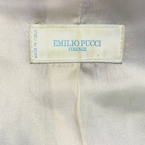 EMILIO PUCCI Size 10 Silver Perforated Leather Peter Pan Collar Single Button Jacket Blazer