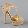 FENDI Size 9 Taupe Suede Metallic Gold Leather Peep Toe Platform Sandals FENDI