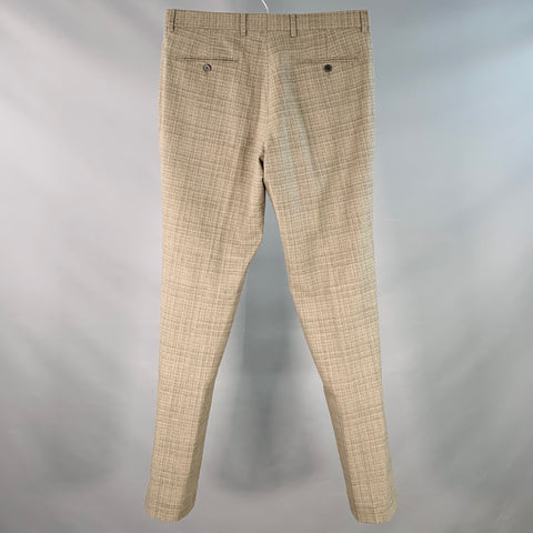 SANDRO Size 32 Brown Taupe Plaid Polyester Flat Front Straight Casual Pants