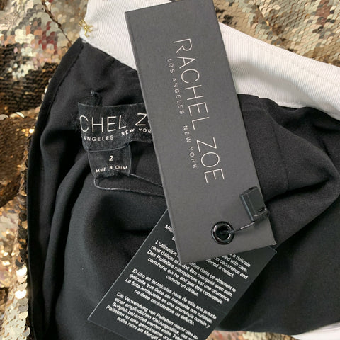 RACHEL ZOE Size 2 Gold Polyester Sequined Zip Up Dress Top