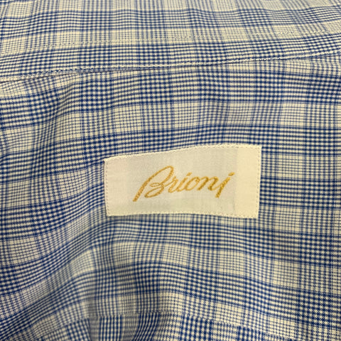 BRIONI Size L Blue Light Blue Plaid Cotton Button Up Long Sleeve Shirt