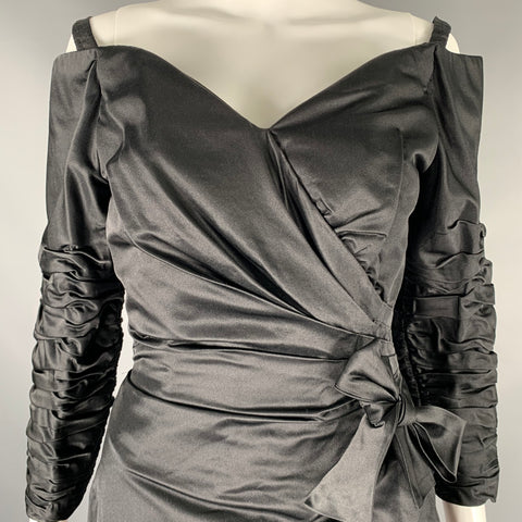 VICTOR COSTA Size 4 Black Silk Rayon Ruched Off-Shoulder Cocktail Dress