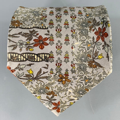 CHRISTIAN LACROIX Grey Olive Abstract Floral Silk Tie