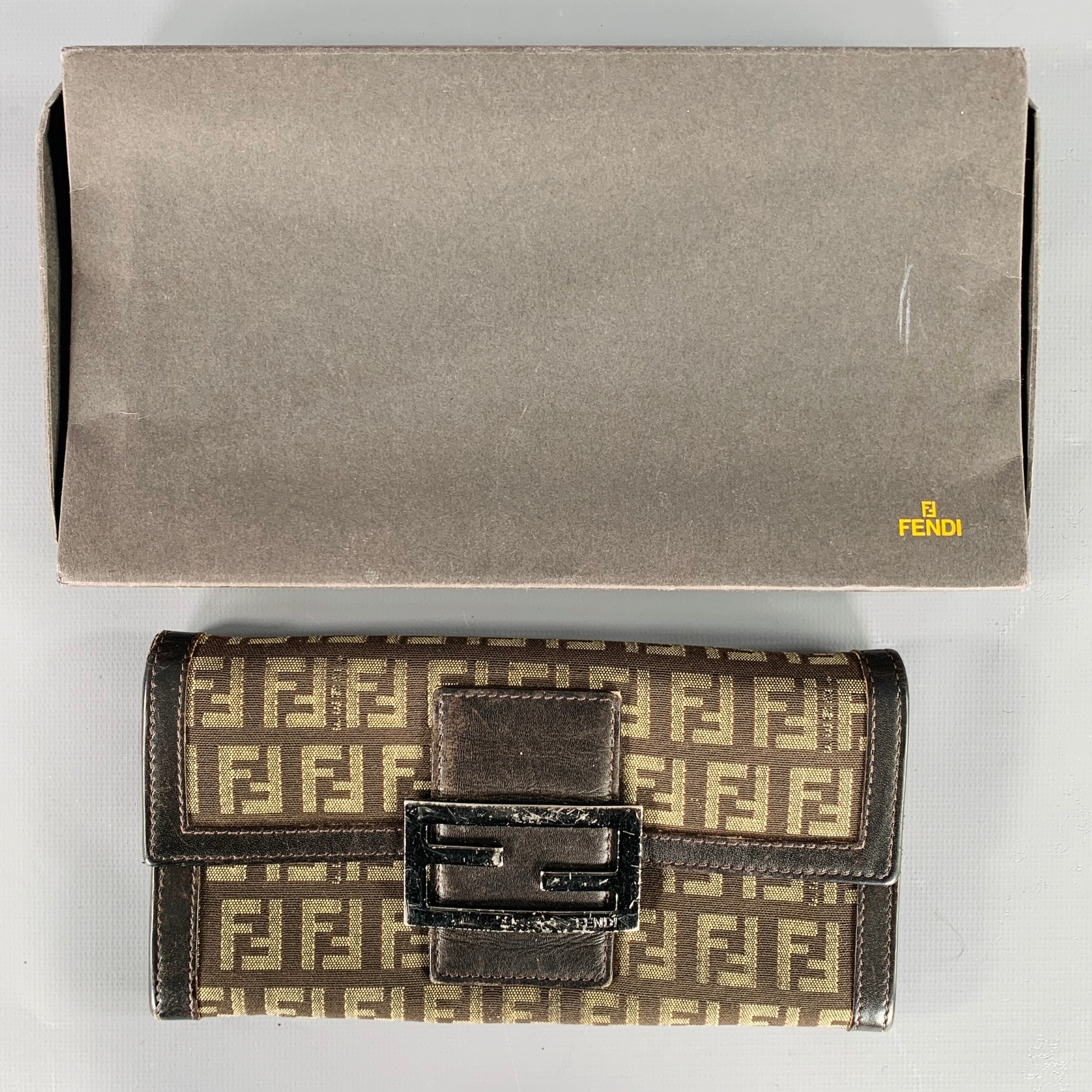 FENDI 2009 Foglio Forever Brown Yellow Monogram Fabric