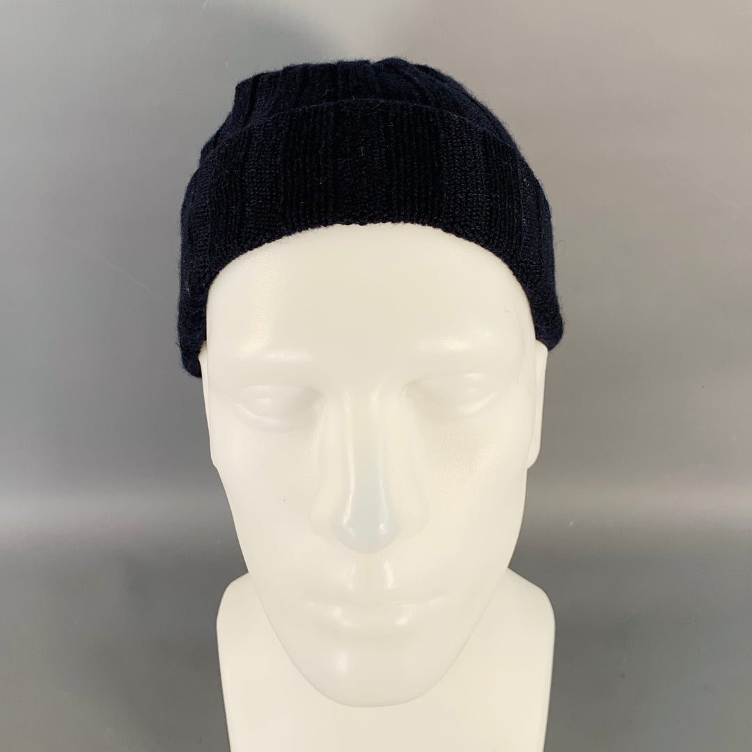 PERMANENT STYLE One Size Navy Ribbed Cashmere Beanie