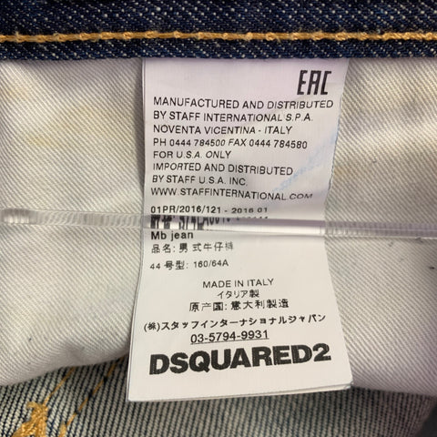 DSQUARED2 Size 28 Blue Distressed Cotton Blend Button Fly Jeans