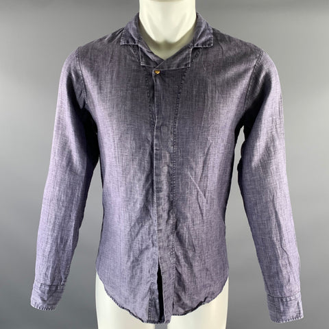 GIORGIO ARMANI Size S Navy Chambray Linen Camp Long Sleeve Shirt