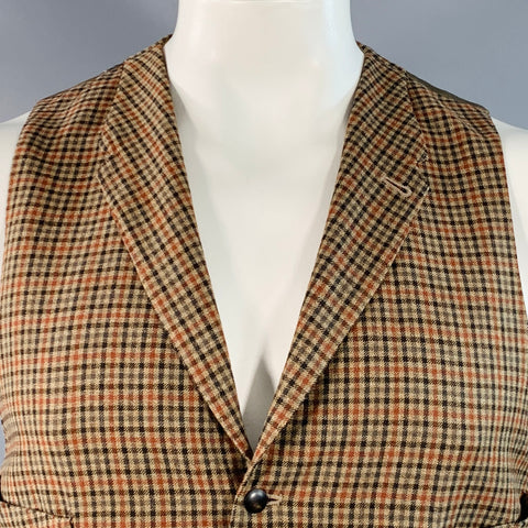 PAUL SMITH Size L Beige Taupe Green Checkered Wool Single Breasted Vest