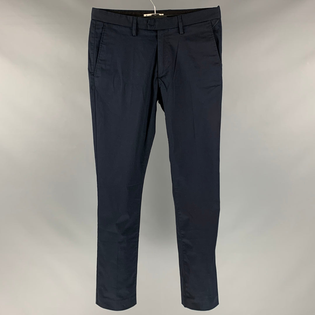 ACNE STUDIOS Size 32 Navy Cotton Elastane Flat Front Casual Pants