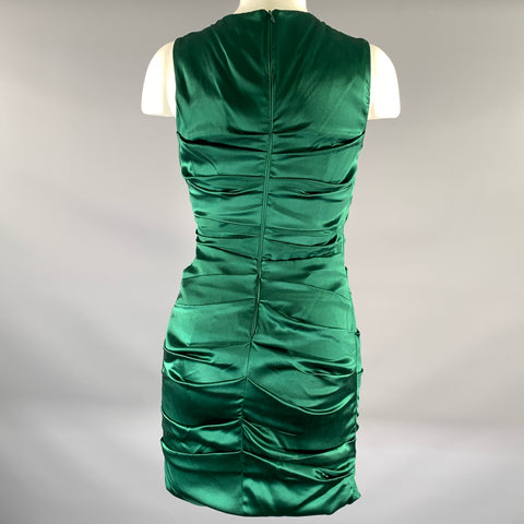 FLAVIO CASTELLANI Size S Green Silk Spandex Ruched Cocktail Knee-Length Dress