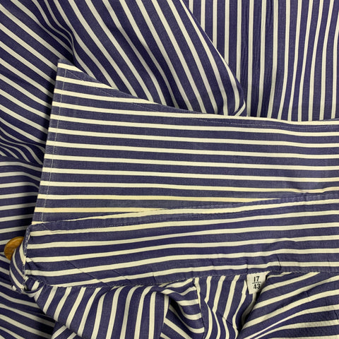 KITON Size XXL Navy White Stripe Cotton Long Sleeve Shirt