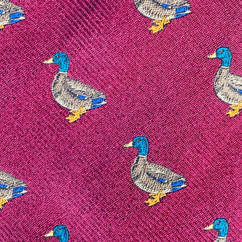 O'CONNELL'S Burgundy Green Ducks Silk Tie