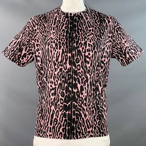 BURBERRY Size XL Pink Black Animal Print Cotton Short Sleeve Crew Neck T-shirt