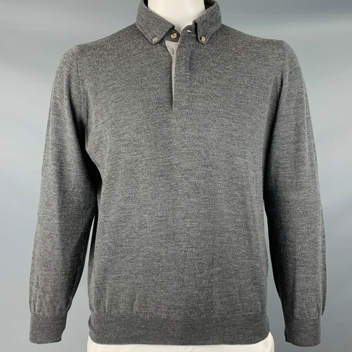 BRUNELLO CUCINELLI Size 44 Grey Knit Wool Cashmere Button Down Pullover