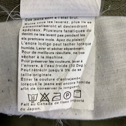 NAKED AND FAMOUS Size 32 Green Olive Cotton 5 pockets Jeans